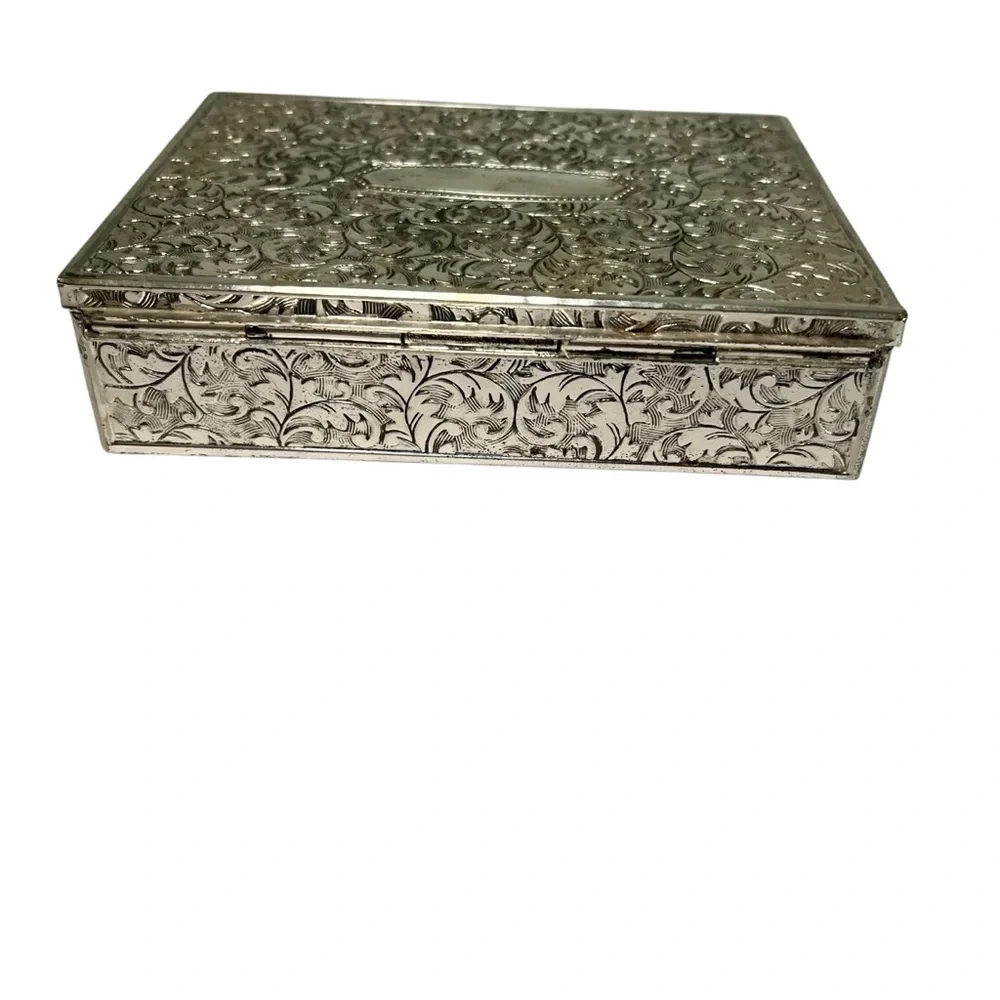 Vintage Silver Plated Engraved Trinket/ Cigarette Box Made in Japan